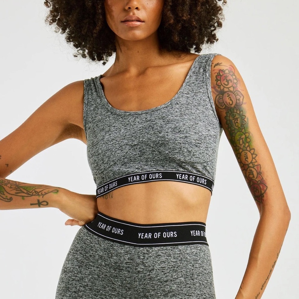 EUC Year of Ours Heather Grey Stretch Logo Bralette Sz L Sports Bra Sold Out